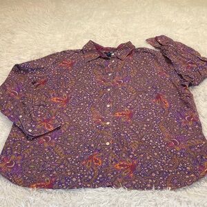 CHAPS WOMENS SIZE 2XL Purple Paisley Button-Up Shirt